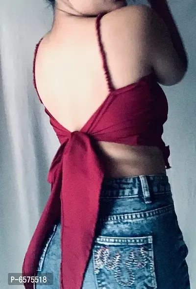 wine red back knot crop top-thumb2