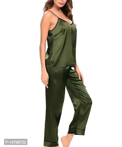 Elegant Green Silk Solid Nightdress For Women