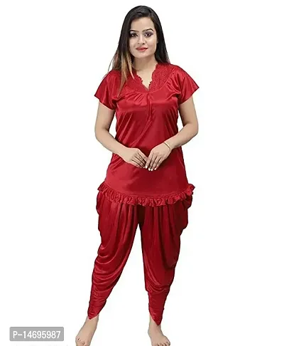 Elegant  Silk Solid Nighty For Women-thumb0