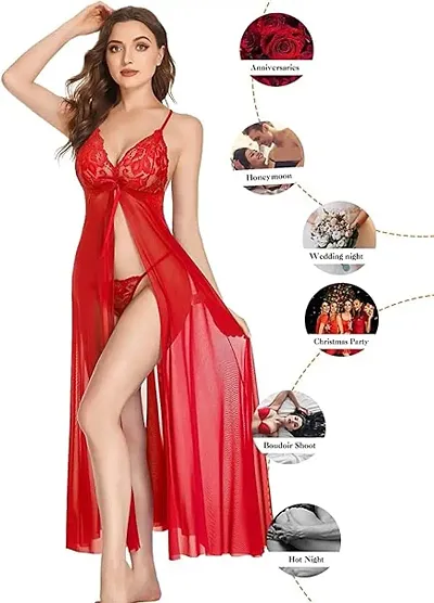 Buy FNK Style Satin Soft Sexy Night Gown Set with Nighty Maxi Top Lower  Babydoll with Robe for Women Sleep Wear for Wedding Night & Honeymoon at  Amazon.in