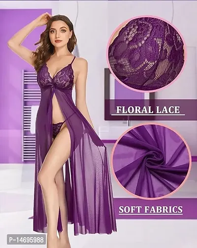 Elegant  Silk Solid Nighty For Women-thumb3