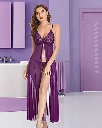 Elegant  Silk Solid Nighty For Women-thumb3