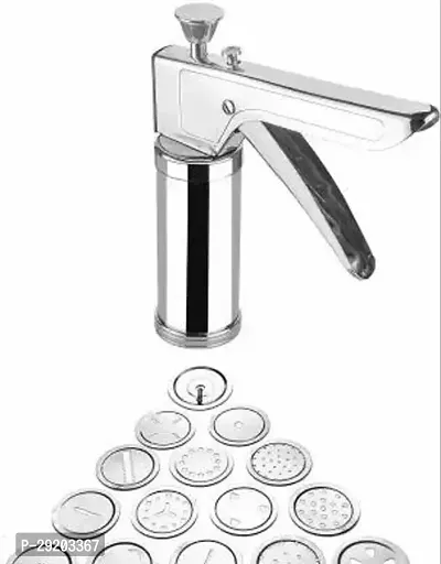 Stainless Steel Kitchen Press with 15 Different Types of Jalies, Murukku Maker/Bhujiya Maker/Noodles/Cookies/Namkeen/Chakali Maker/Sev Maker/Farsan Maker/Gathiya Maker (Silver)-thumb0