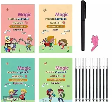 Sank Magic Practice Copybook, Number Tracing Book For Preschoolers With Pen, Magic Calligraphy Copybook Set Practical Reusable Writing Tool Simple Hand Lettering (4 Books + 10 Refill)-thumb0