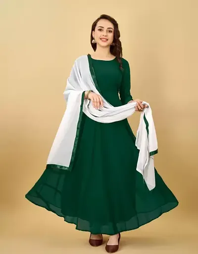 Gorgeous Solid Georgette Festivewear Gown With Dupatta For Women