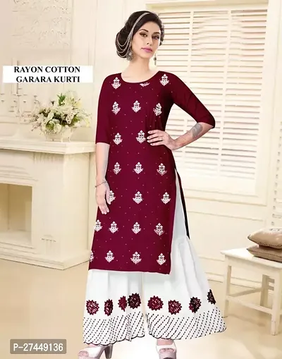 Stylish Maroon Rayon Kurta With Palazzo For Women-thumb0