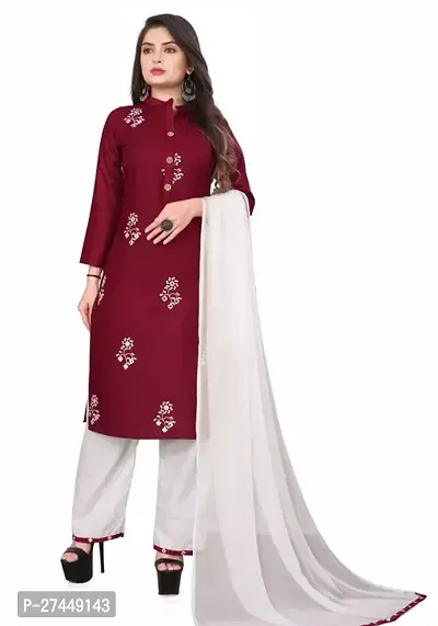 Stylish Maroon Rayon Kurta With Pant And Dupatta For Women