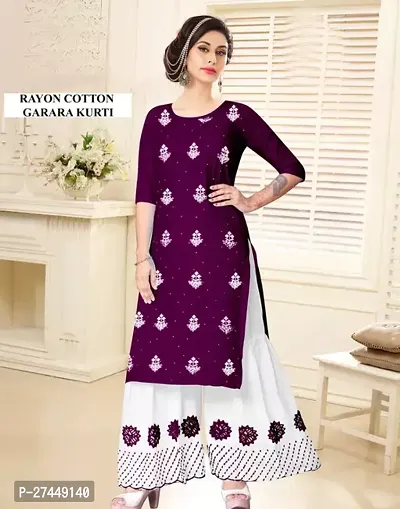 Stylish Purple Rayon Kurta With Palazzo For Women