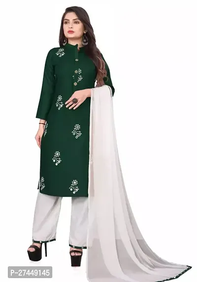 Stylish Green Rayon Kurta With Pant And Dupatta For Women-thumb0