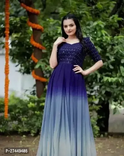 Gorgeous Blue Embroidered Georgette Festivewear Gown For Women