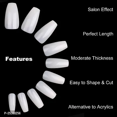 Scheibe 500 Pieces Professional/Personal Reusable French Long Acrylic False Fake Nails(White)-thumb2