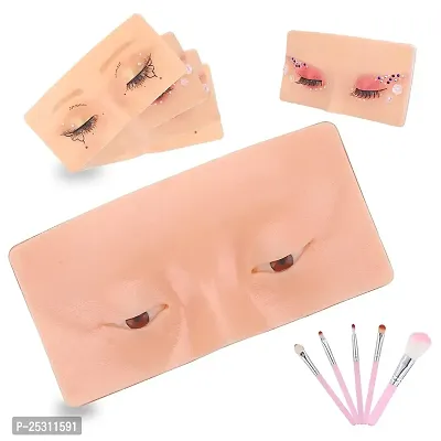 Scheibe 3D Makeup Practice Face, Silicone Face Eye Makeup Practice Board for Professional Makeup Artists Students and Beginners to practice eyesmakeup with 5 Piece Brush Set
