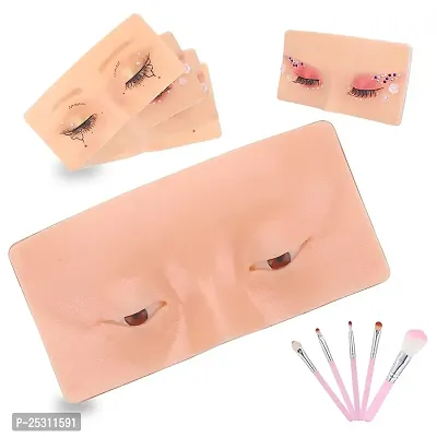 Scheibe 3D Makeup Practice Face, Silicone Face Eye Makeup Practice Board for Professional Makeup Artists Students and Beginners to practice eyesmakeup with 5 Piece Brush Set-thumb0