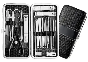 Scheibe 18 in 1 Manicure Pedicure Kit with Nail Cutter, Scissors, Tweezers Knife, Ear Pick Eyebrow Utility Tools with Leather Case-thumb1