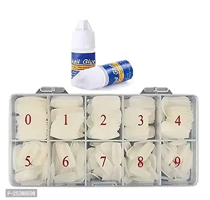 Scheibe Nails Tips 500 Pcs False Acrylic Fingernails Full Cover French Artificial Nails Tip 10 Sizes with 2 pcs Nail Glue (Natural)