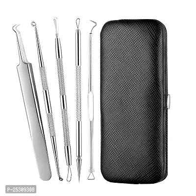 Scheibe Secrets Stainless Steel Anti-Slid Handle Blackhead Remover Tools Kit with Case, Pack of 5