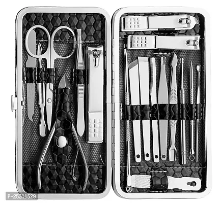 Scheibe 18 in 1 Manicure Pedicure Kit with Nail Cutter, Scissors, Tweezers Knife, Ear Pick Eyebrow Utility Tools with Leather Case