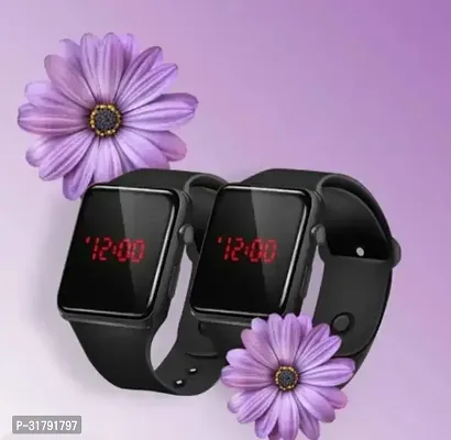 Stylish Black Digital Watches For Unisex Pack Of 2-thumb0