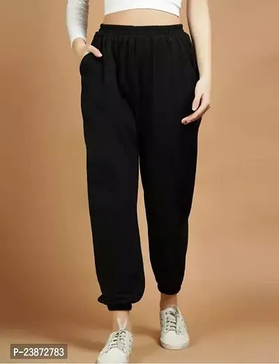 Elegant Black Cotton Solid Trousers For Women