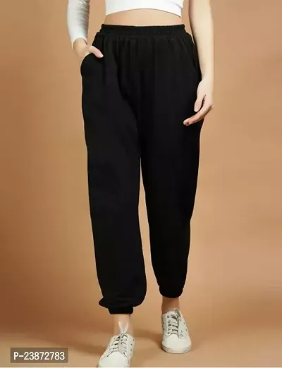 Elegant Black Cotton Solid Trousers For Women-thumb0