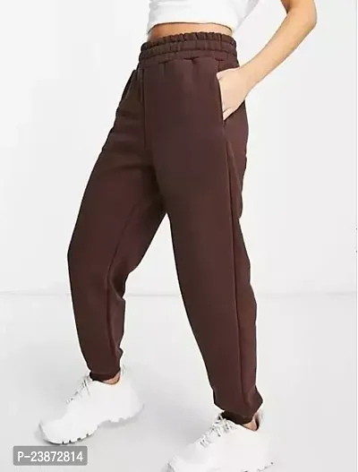 Elegant Brown Cotton Solid Trousers For Women