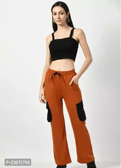 Elegant Brown Cotton Solid Trousers For Women