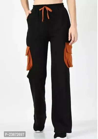 Elegant Black Cotton Solid Trousers For Women