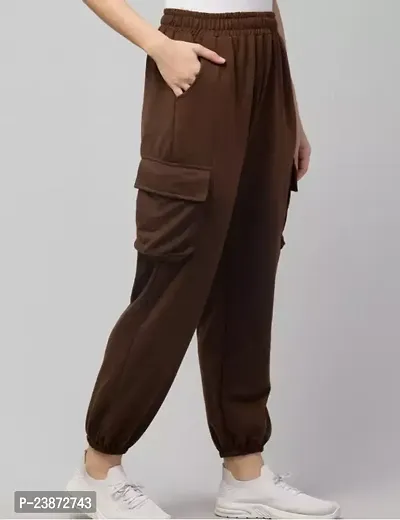 Elegant Brown Cotton Solid Trousers For Women