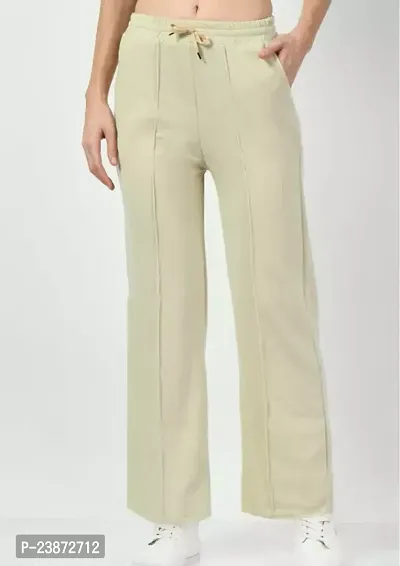Elegant Off White Cotton Solid Trousers For Women