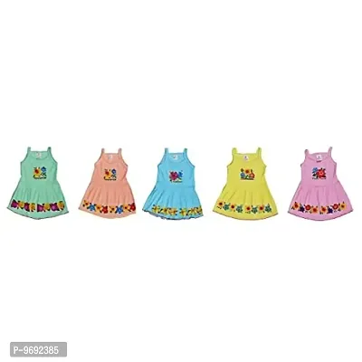 Pretty Cotton Multicoloured Round Neck Sleeveless Printed Frock For Girls - Pack Of 5-thumb0