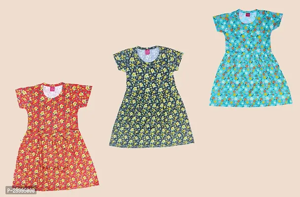 Classic Cotton Printed Frocks for Kids Girls, Pack of 3-thumb0