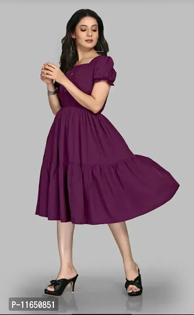 Stylish Purple Crepe Solid Dresses For Women-thumb0