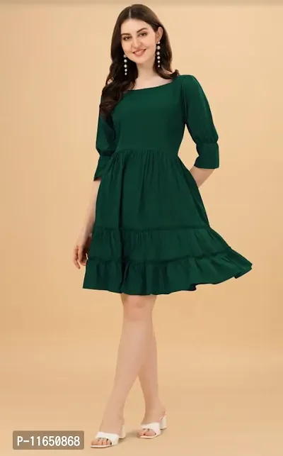 Stylish Green Crepe Solid Dresses For Women