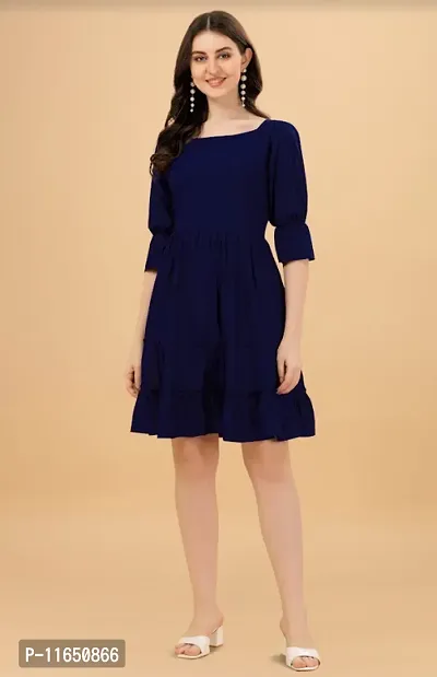 Stylish Navy Blue Crepe Solid Dresses For Women-thumb0