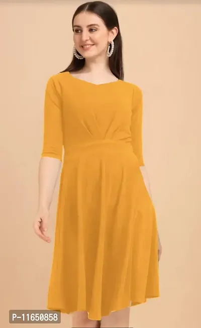 Stylish Yellow Crepe Solid Dresses For Women-thumb0