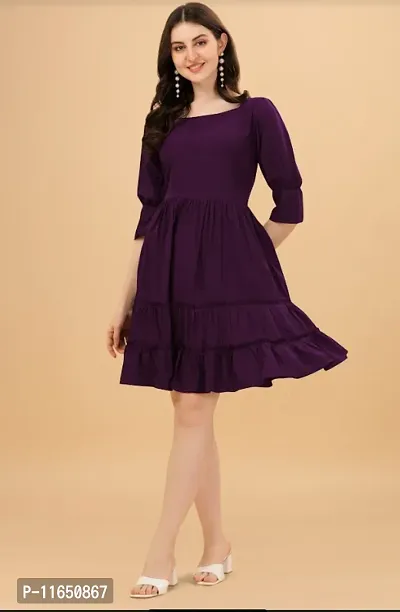 Stylish Purple Crepe Solid Dresses For Women