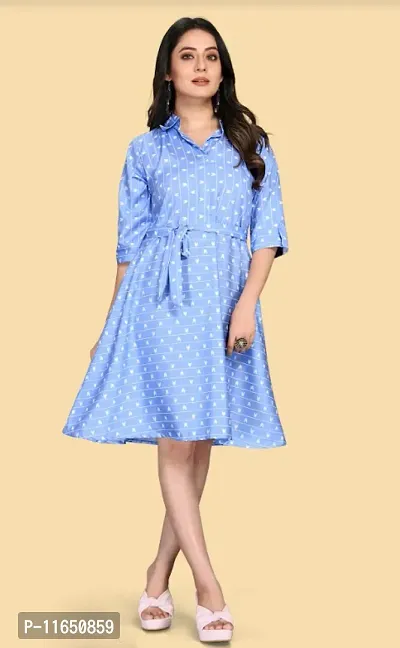 Stylish Sky Blue Crepe Printed Dresses For Women-thumb0