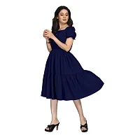 SHOPTOP Women's Regular Fit Solid Crepe Square Neck Knee Length One Peice Casual Dress-thumb1