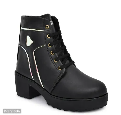 Elegant Black Synthetic Solid Heeled Boots For Women-thumb0