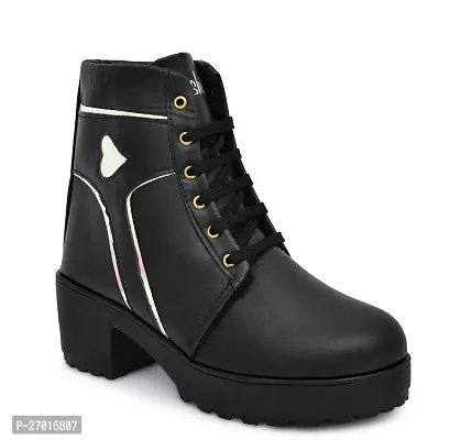 Elegant Black Synthetic Solid Heeled Boots For Women