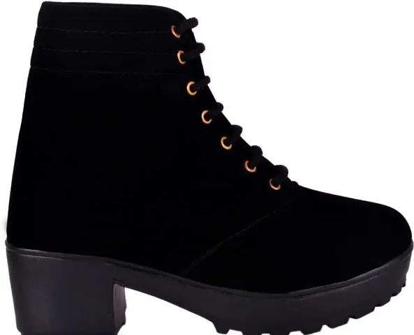 Elegant Black Synthetic Solid Heeled Boots For Women