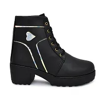 Elegant Black Synthetic Solid Heeled Boots For Women-thumb2