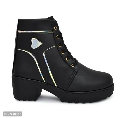 Elegant Black Synthetic Solid Heeled Boots For Women-thumb3