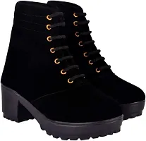 Elegant Black Synthetic Solid Heeled Boots For Women-thumb1