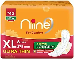 NIINE Dry Comfort Ultra Thin XL Sanitary Pads for women with Fluid Lock Gel Technology (Pack of 10) 60 Pads Count-thumb1
