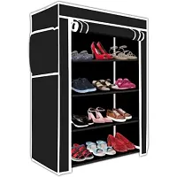 DEMARK Premium Heavy Shoe Rack Stand for Home Multipurpose Storage Organizer Lightweight with Iron Pipes Dust Proof Cover 4-Layer Shelves (Black)-thumb1