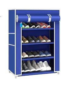 DEMARK Premium Heavy Shoe Rack Stand for Home Multipurpose Storage Organizer Lightweight with Iron Pipes Dust Proof Cover 4-Layer Shelves (Blue)-thumb1