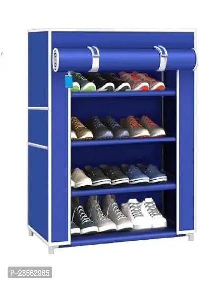 DEMARK Premium Heavy Shoe Rack Stand for Home Multipurpose Storage Organizer Lightweight with Iron Pipes Dust Proof Cover 4-Layer Shelves (Blue)-thumb2