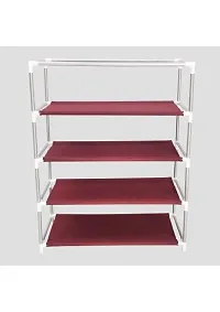 DEMARK Premium Heavy Shoe Rack Stand for Home Multipurpose Storage Organizer Lightweight with Iron Pipes Dust Proof Cover 4-Layer Shelves (Maroon)-thumb3