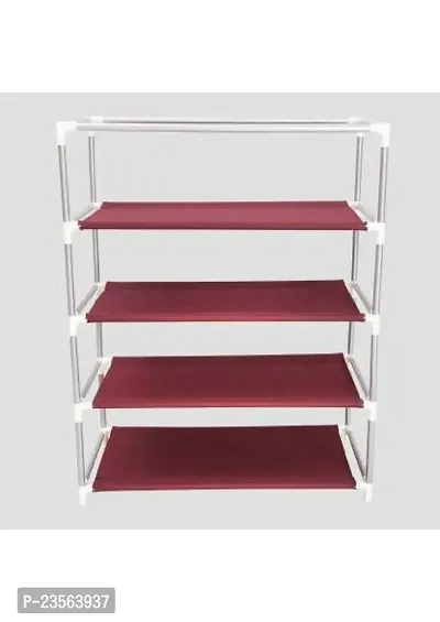 DEMARK Premium Heavy Shoe Rack Stand for Home Multipurpose Storage Organizer Lightweight with Iron Pipes Dust Proof Cover 4-Layer Shelves (Maroon)-thumb4